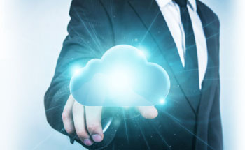 business man touching cloud computing icon