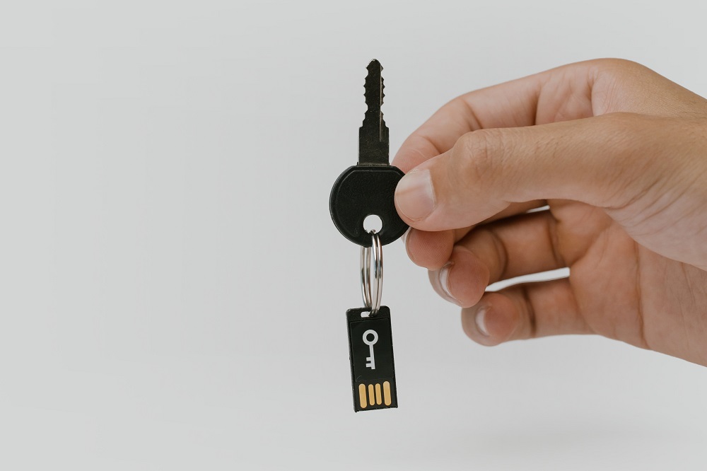 cybersecurity - key with computer chip attached