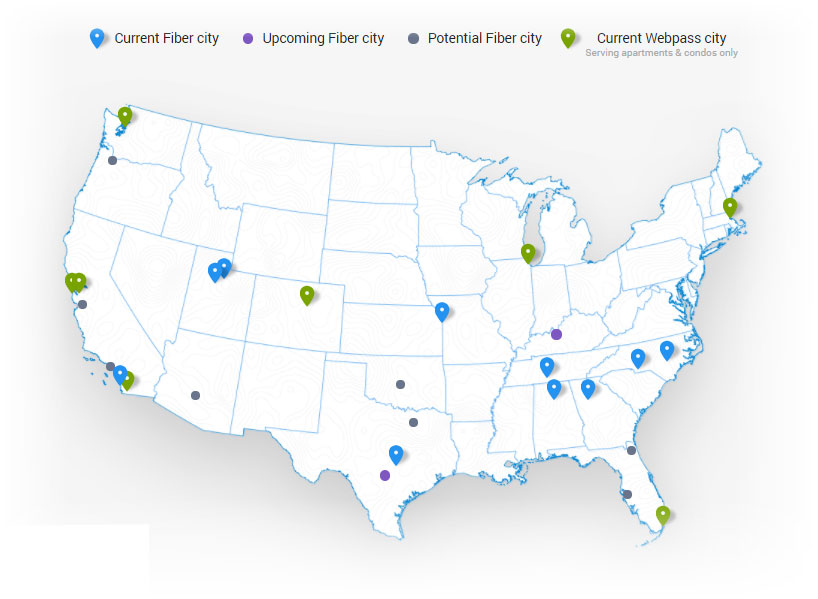google fiber availability map USA - current and new cities