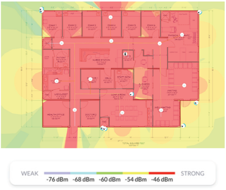 2.4 Ghz WiFi coverage map medical clinic - Fastmetrics case study