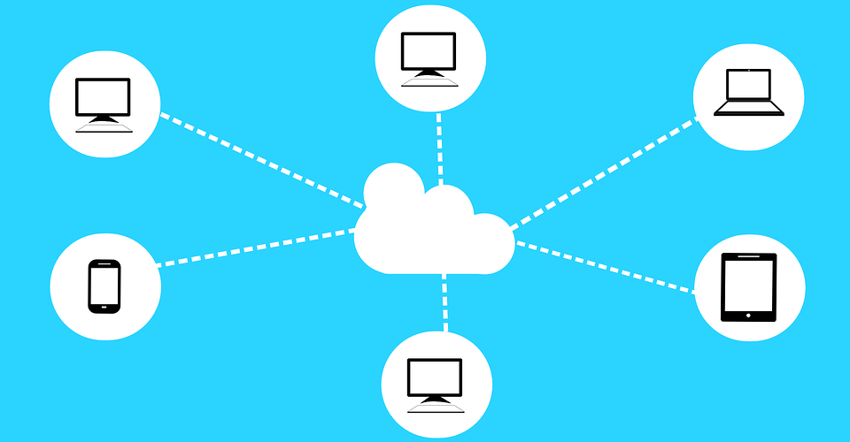 image of a white cloud with different user devices connected to the cloud
