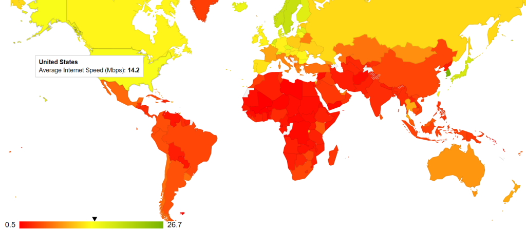 internet speeds by country - where is the fastest internet in the world map